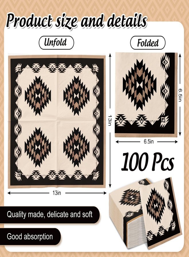 وولاين مجموعة مناديل ورقية من والين، 100 قطعة، بتصميم هندسي غربي، بسيطة وعصرية، بنمط الأزتك، مناسبة للغداء، باللونين البني والأسود، للاستخدام مرة واحدة، مثالية للحلويات والعشاء، للاستخدام المنزلي، في المطاعم، ولحفلات الطعام. - Image 2